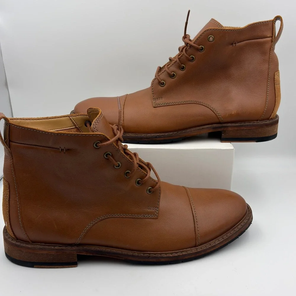 Clarks Trace Quest Tan Leather Cap Toe Lace Up Boots Mens 13 261448667120
